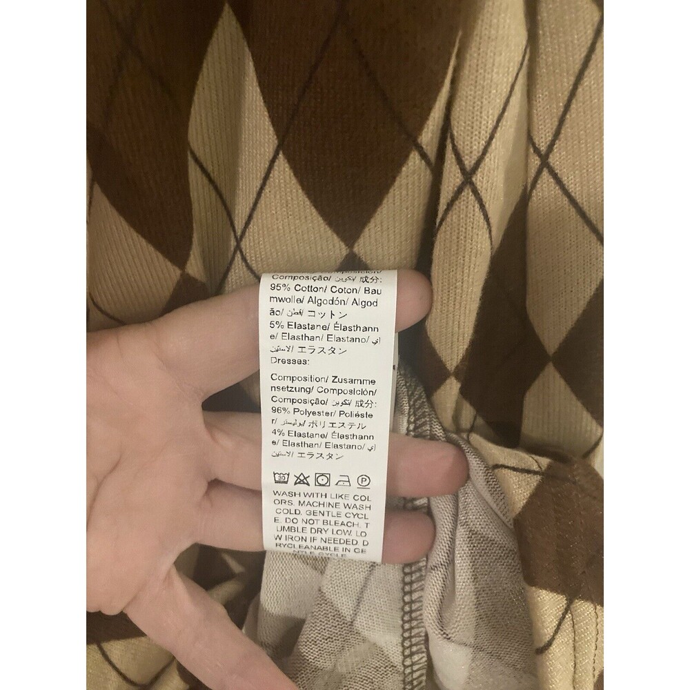 SHEIN Mini Dress Brown Argyle Bodycon Academia Lightweight Size L 8/10 Flirty - Picture 8 of 9